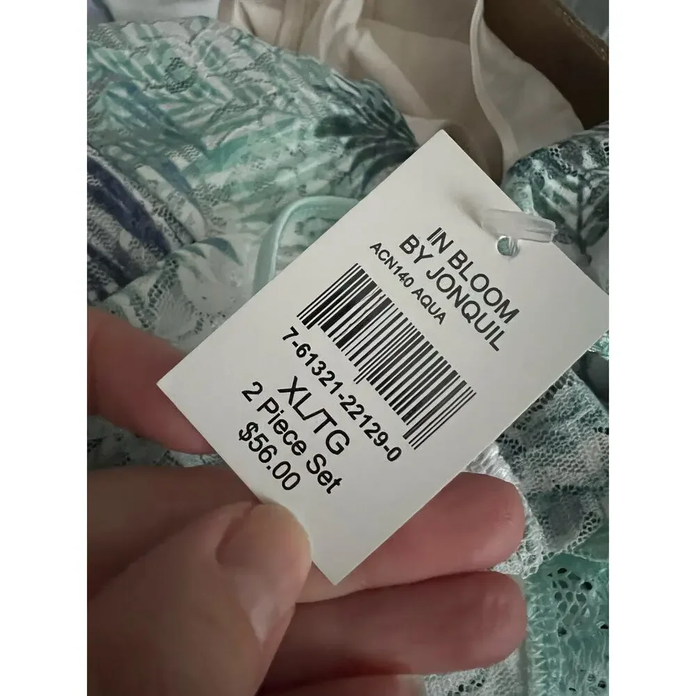 NWT In Bloom by Jonquil Women's Lace Cami & Shorts Pajama Set Aqua Palm Size XL